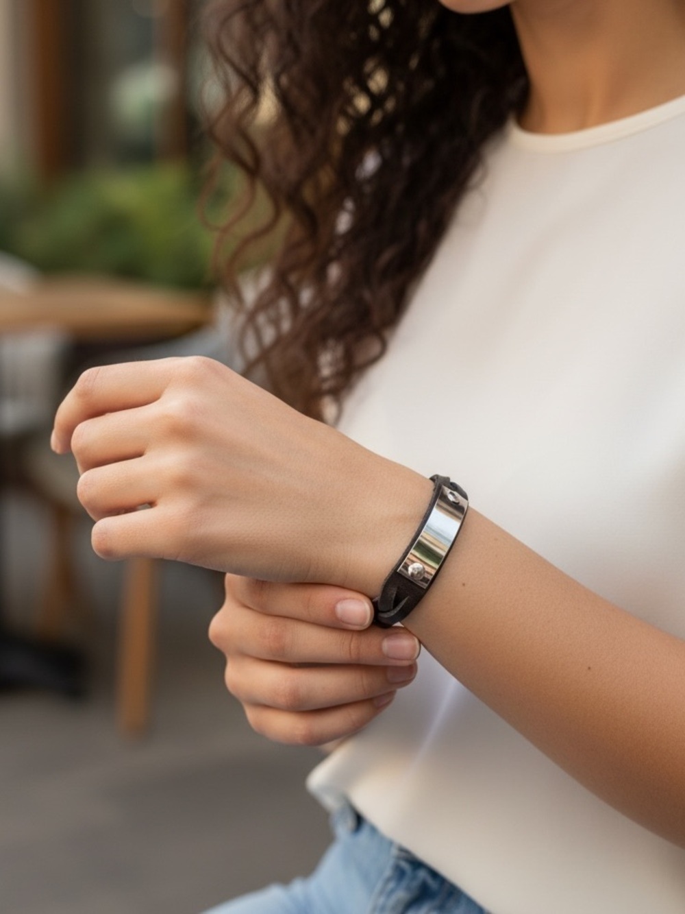 Plunder Black Braided Leather Bracelet with Silver ID Plate